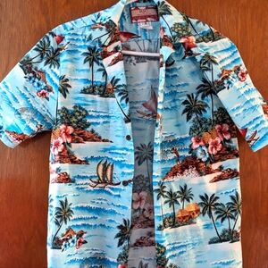Tropical Hawaiian Shirt with Palm Trees and Ocean Scene